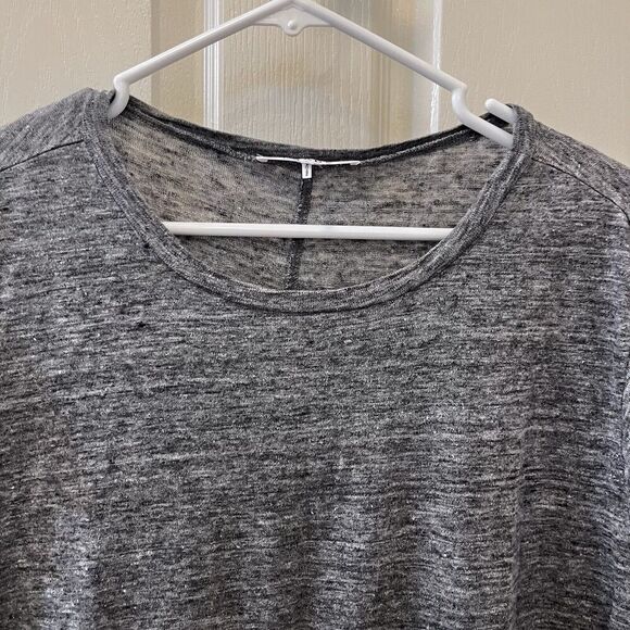 FRAME Classic Crewneck 100% Linen Tee Shirt Top Gris Gray Women's Size Large - Picture 4 of 12